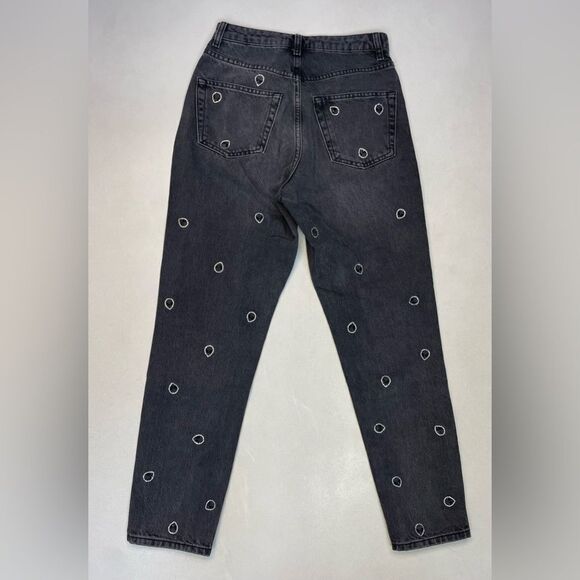Topshop Alien Rhinestone All Over Logo Mom Denim Jeans Women Size 26 Black - Picture 4 of 10